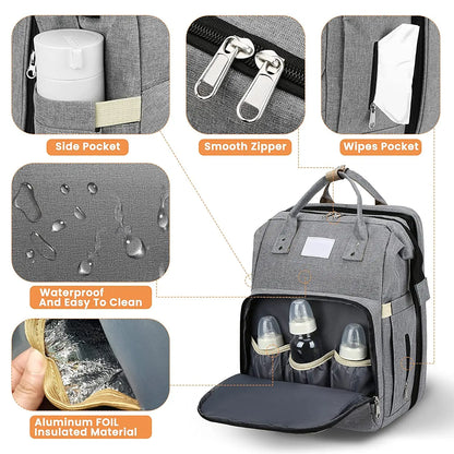 Multifunctional Baby Diaper Bag with Bed & USB Port (الشنطة متعددة الاستخدام مع سرير و منفذ شحن USB)