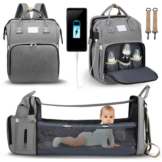 Multifunctional Baby Diaper Bag with Bed & USB Port (الشنطة متعددة الاستخدام مع سرير و منفذ شحن USB)